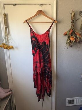 Red & Black Tie-Dye Slip Dress - Women